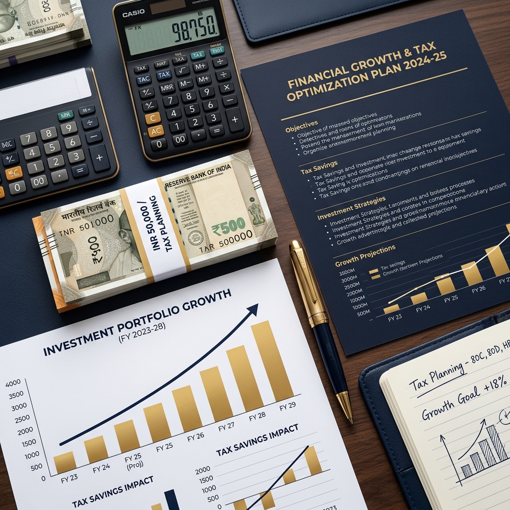 Strategic financial planning folders and tax filing records laid out neatly on desk